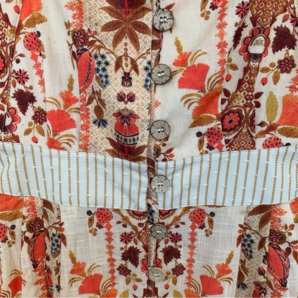 AGUA BENDITA GOLDENROD BUTTON MIDI DRESS BY ANTHROPOLOGIE FLORAL COTTON DRESS - Picture 13 of 16